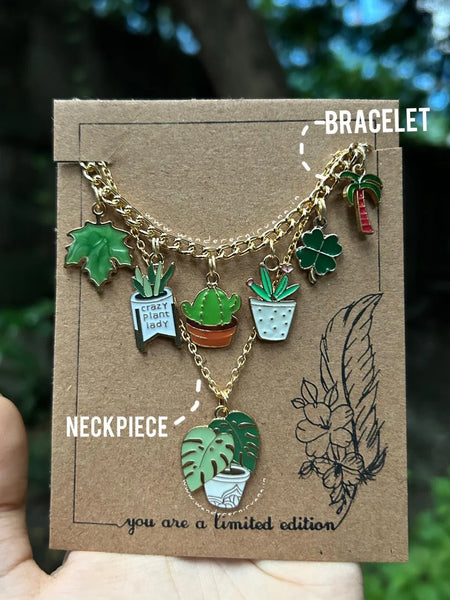Nature Lover Stack Matching Nature Lover Bracelet and Neckpiece Set Green-themed Nature Lover Stack