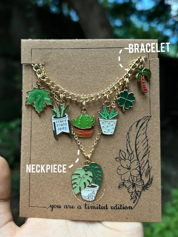 Nature Lover Stack Matching Nature Lover Bracelet and Neckpiece Set Green-themed Nature Lover Stack