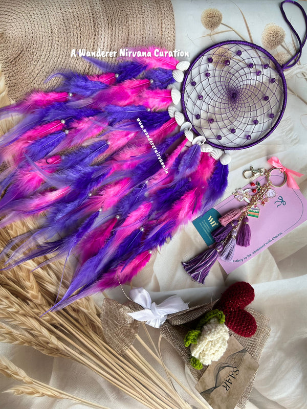 Purple Dreamcatcher Bagcharm Flower Hamper Box
