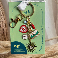 Sun Chilly Evileye Heart Personalised Good Vibes Keychain