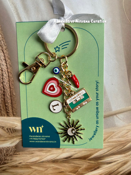Sun Chilly Evileye Heart Personalised Good Vibes Keychain