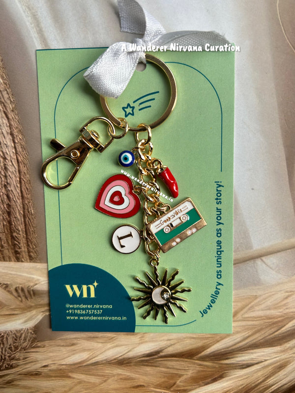 Sun Chilly Evileye Heart Personalised Good Vibes Keychain