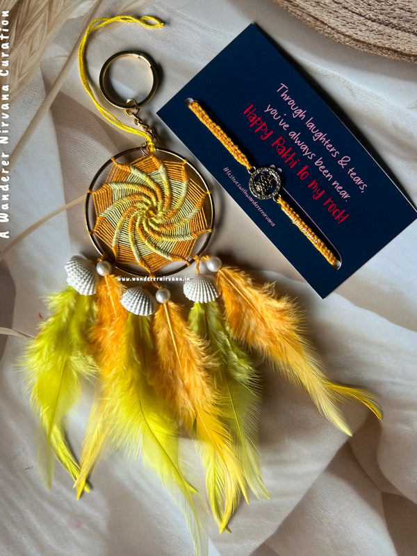 Bhaiya Bhabhi Dreamcatcher Tortoise Rakhi Set ( Sunrise Yellow)