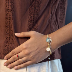 Safar Evileye Pearl Bracelet with Initial
