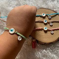 White evil eye Rakhi  With Alphabet