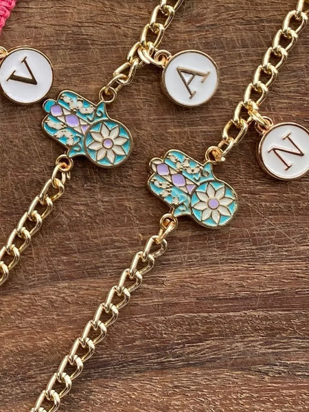 Blue and Lavender Hamsa Bracelet