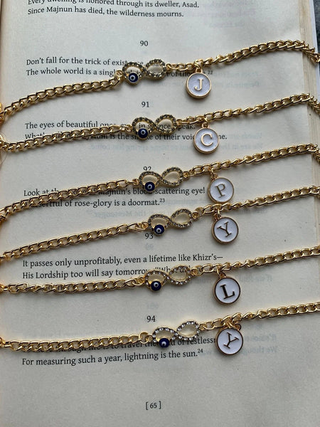 Infinity evil eye bracelet with Letter