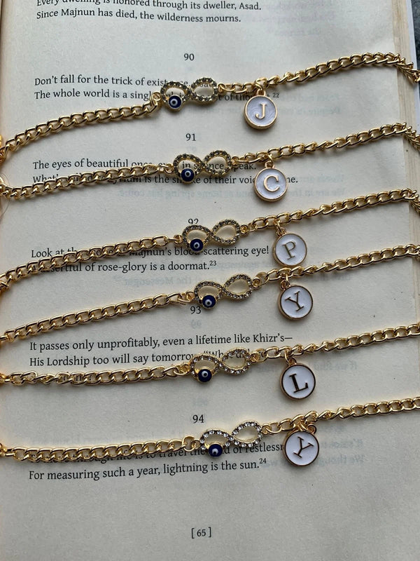 Infinity evil eye bracelet with Letter