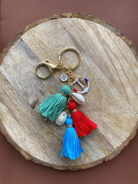 Coral Rosewood Tassel Keychain