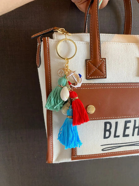 Coral Rosewood Tassel Keychain