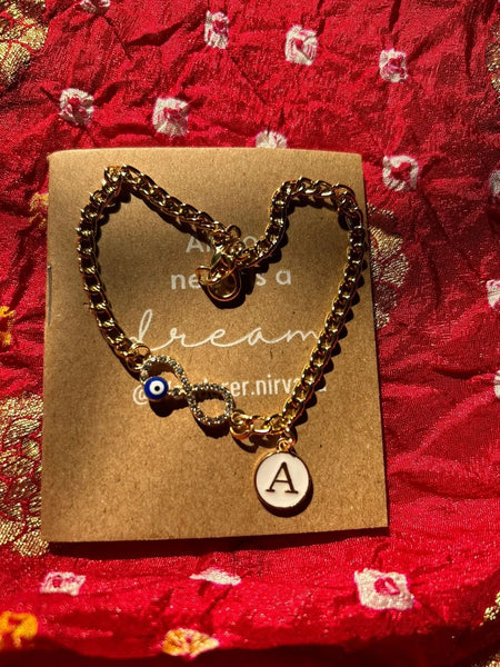 Infinity evil eye bracelet with Letter