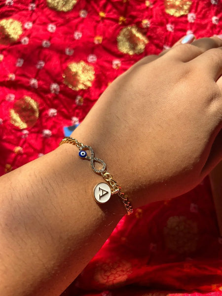 Infinity evil eye bracelet with Letter