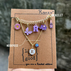 Lilac Lullaby stack. Matching Lilac Lullaby Bracelet and Neckpiece Set Lilac Lullaby Stack with lavender and purple charms