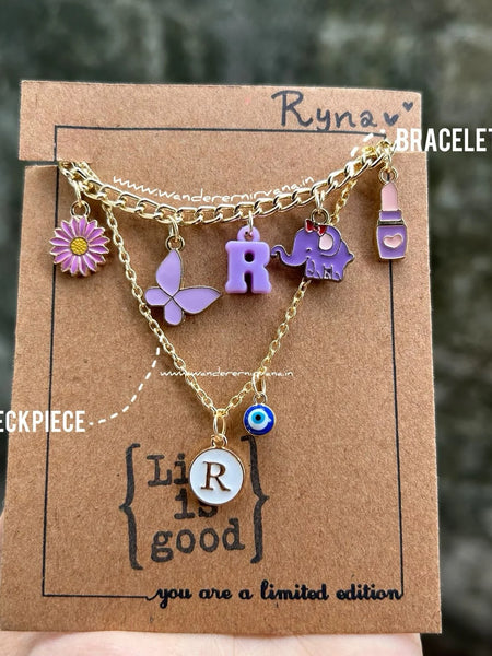Lilac Lullaby stack. Matching Lilac Lullaby Bracelet and Neckpiece Set Lilac Lullaby Stack with lavender and purple charms