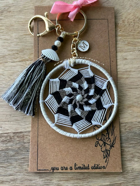 Monochrome Magic Dreamcatcher Keychain
