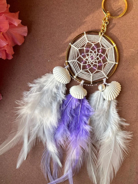 Enchanted Lilac Dreamcatcher Keychain Handcrafted Enchanted Lilac Dreamcatcher Keychain Dreamcatcher Keychain with pearls and shells