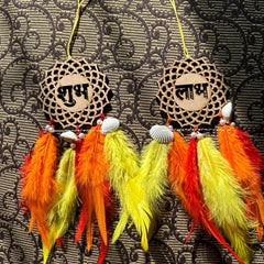 Shubh Labh Dreamcatcher Engraved Shubh Labh Dreamcatcher with shells and pearls Diwali-themed Shubh Labh Dreamcatche
