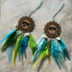 Shubh Labh Dreamcatcher Shubh Labh Dreamcatcher in shades of aqua with shells and pearls Aqua Shubh Labh Dreamcatcher for Diwali gifting. Shubh Labh Dreamcatcher( shades of aqua)