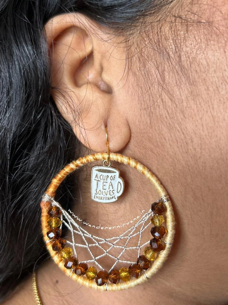 Quirky Chai & Coffee Earrings with a miniature chai cup and a steaming coffee charm