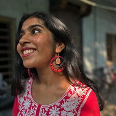 Nandini-durga-earrings-pink-and-orange-handcrafted-lightweight-wanderer-nirvana