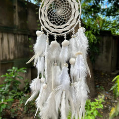 White Rabbit Dreamcatcher Handcrafted White Rabbit Dreamcatcher White Dreamcatcher with Feathers, Pearls, and Shells
