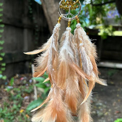 Brown Aesthetic Tree of Life Dreamcatcher Handcrafted Brown Aesthetic Tree of Life Dreamcatcher Dreamcatcher with Tree of Life, Brown Feathers, and Pearls