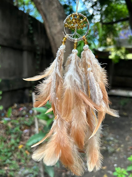 Brown Aesthetic Tree of Life Dreamcatcher Handcrafted Brown Aesthetic Tree of Life Dreamcatcher Dreamcatcher with Tree of Life, Brown Feathers, and Pearls