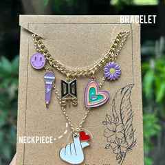 BTS Stack Matching BTS Bracelet and Neckpiece Set BTS-themed BTS Stack with purple charms