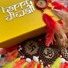 Diwali Delight Hamper Box Yellow box Diwali Delight Hamper with dreamcatchers and candles Festive Diwali Delight Hamper Box for gifting
