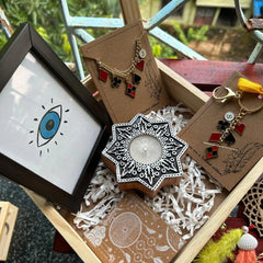 Diwali Poker Hamper Box Wooden Diwali Poker Hamper with dreamcatcher and poker-themed gifts Elegant Diwali Poker Hamper Box for personalized gifting