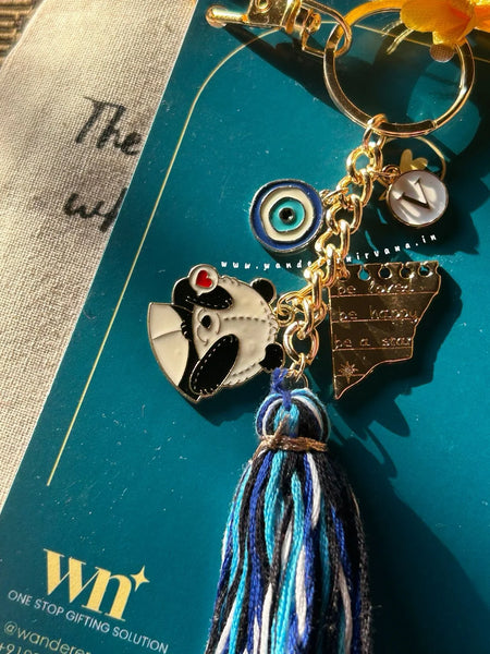 Boho Panda Keychain ( Shades Of Blue Tassel )
