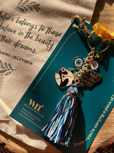 Boho Panda Keychain ( Shades Of Blue Tassel )