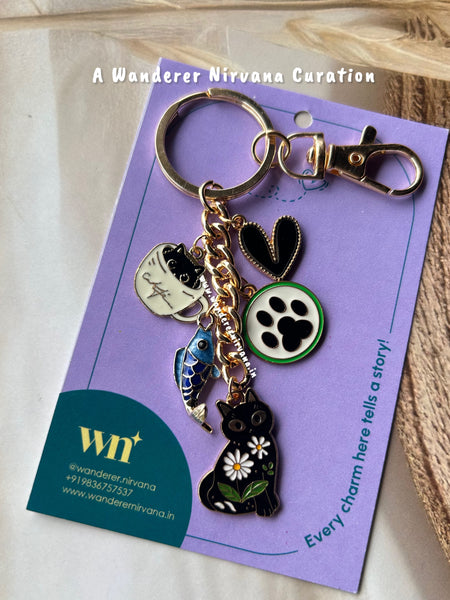 Cat - Fish  Heart Keychain
