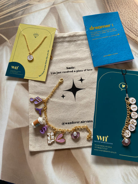 Lavender Personalised Combo( Neckpiece, Bracelet, Phonecharm)