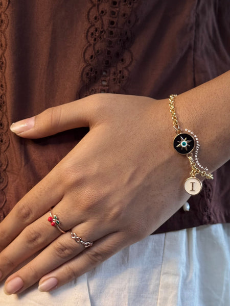 Kavach Evileye Pearl Bracelet with Initial
