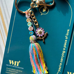 Personalised Name Boho Keychain with Lavender Flower