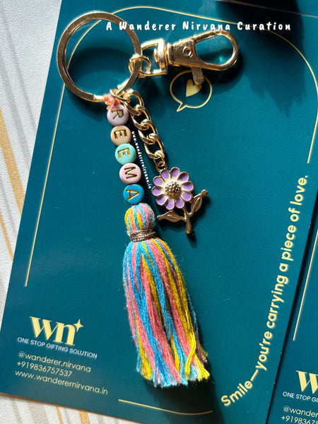 Personalised Name Boho Keychain with Lavender Flower