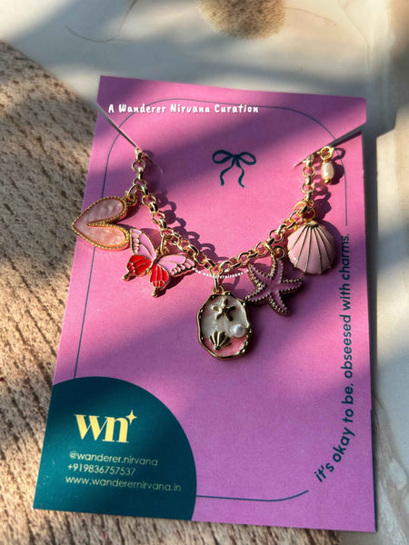 Beach Pink Lilac Lavender Dreamy Bracelet with pearl drop