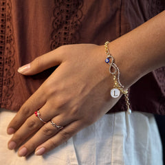 Infinity Evileye Pearl Bracelet with Initial