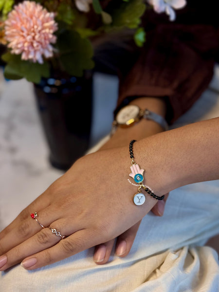 Noorani Hamsa Nazariya Bracelet with Initial