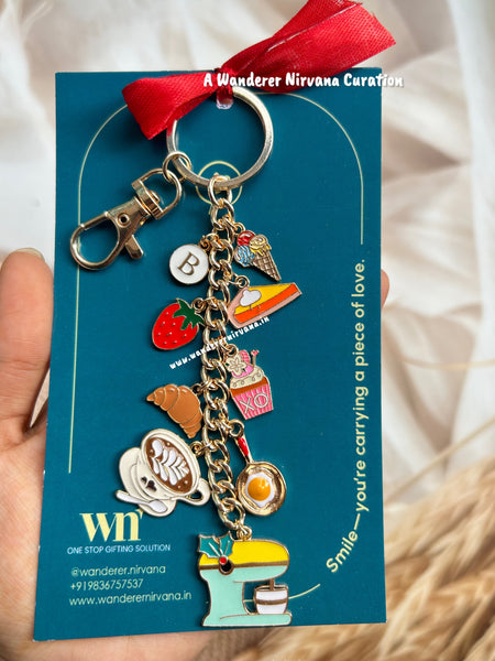 Bakery Icecream Strawberry Cheesecake Croissant cupcake Cappuccino Tea Omelette Personalised Keychain