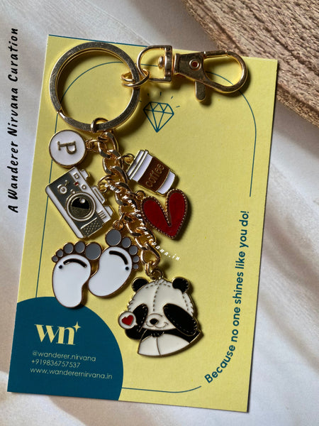 Baby Panda Camera Coffee Heart Personalised Keychain