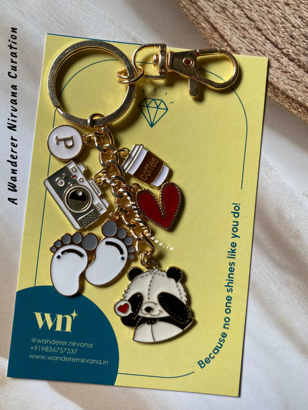 Baby Panda Camera Coffee Heart Personalised Keychain