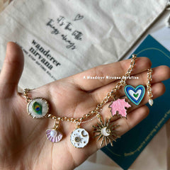 Morphank Purple Shell Universe Sun Maple Leaf Heart Bracelet with pearl drop