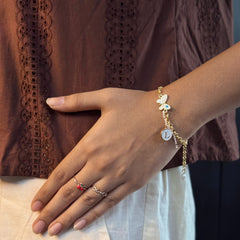 Butterfly Evileye Pearl Bracelet with Initial