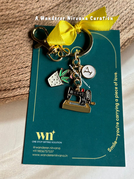 Plant Sewing Machine Personalised Keychain