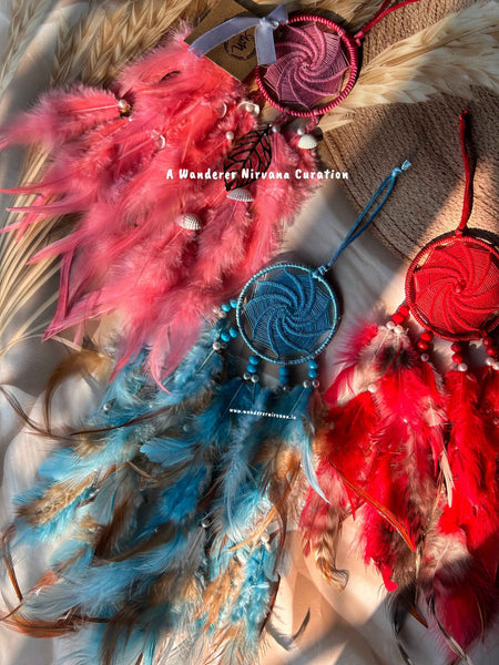 Pink Blue Red Set of 3 Dreamcatchers