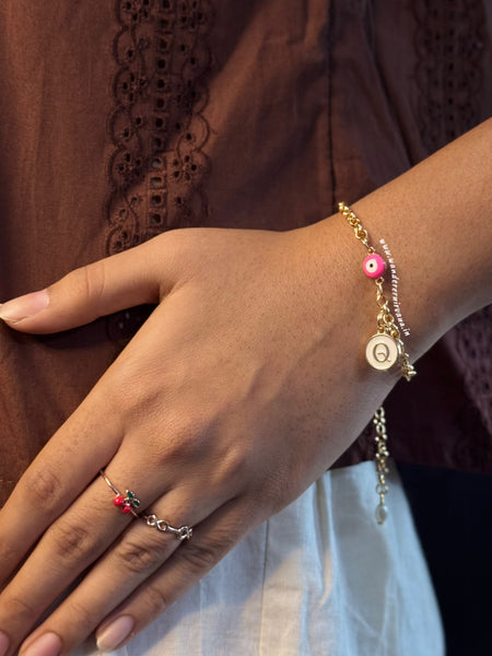 Rani Evileye Pearl Bracelet with Initial