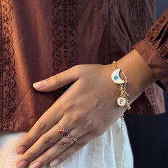 Chandni Evileye Pearl Bracelet with Initial