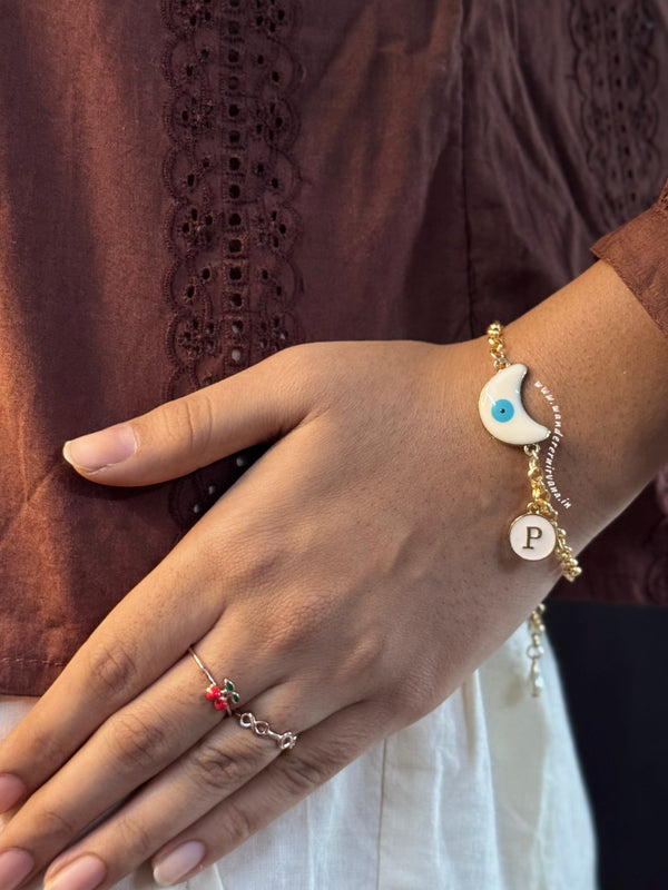 Chandni Evileye Pearl Bracelet with Initial